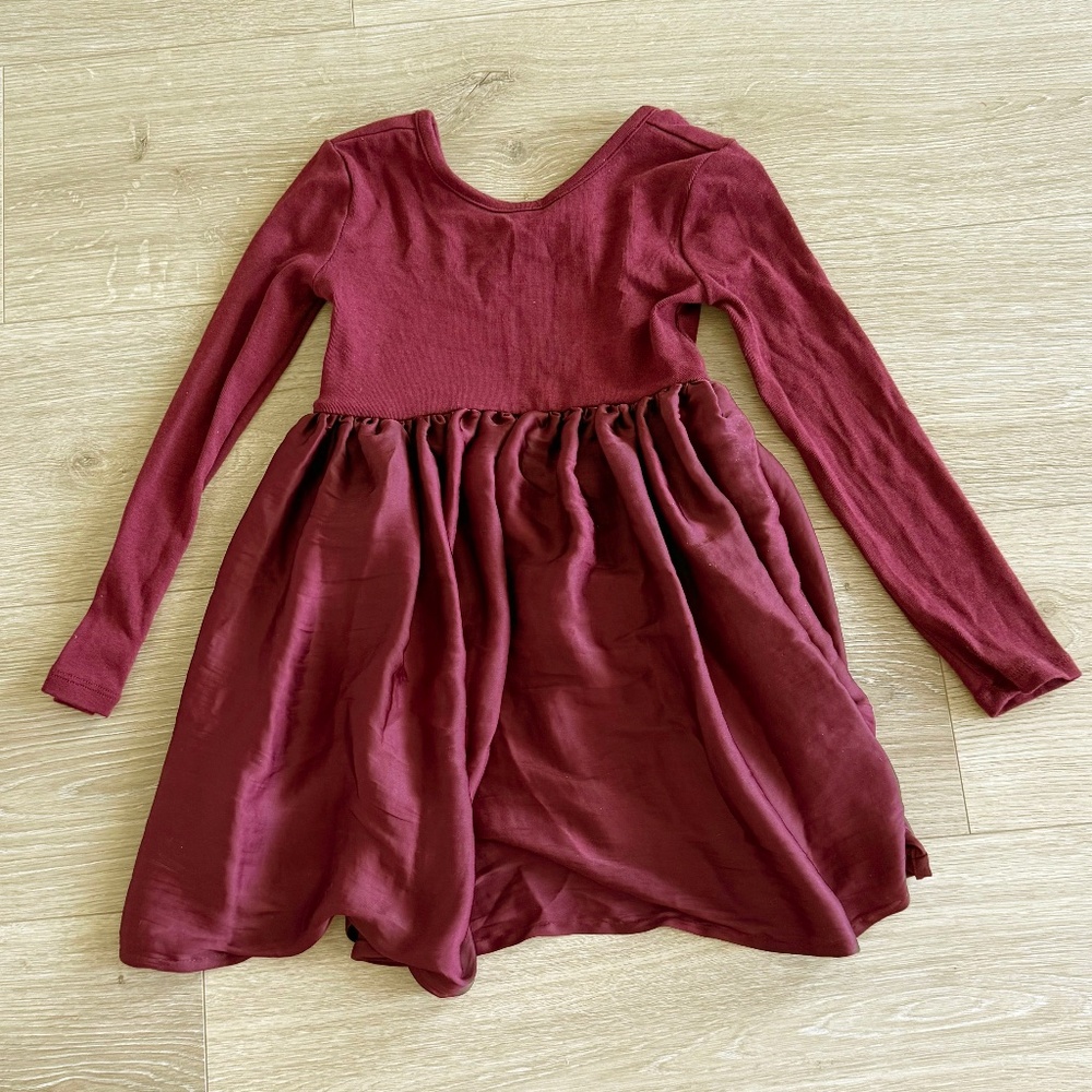 Girls Gap Red Satin/cotton Long Sleeve Dress